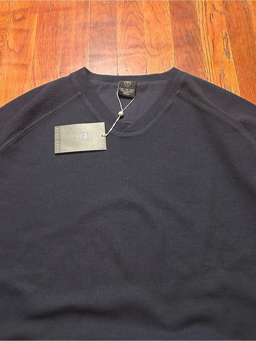 Vintage Nike Golf Swoosh Logo Ribbed Navy Blue Pullover V-neck Sweater XL NWT